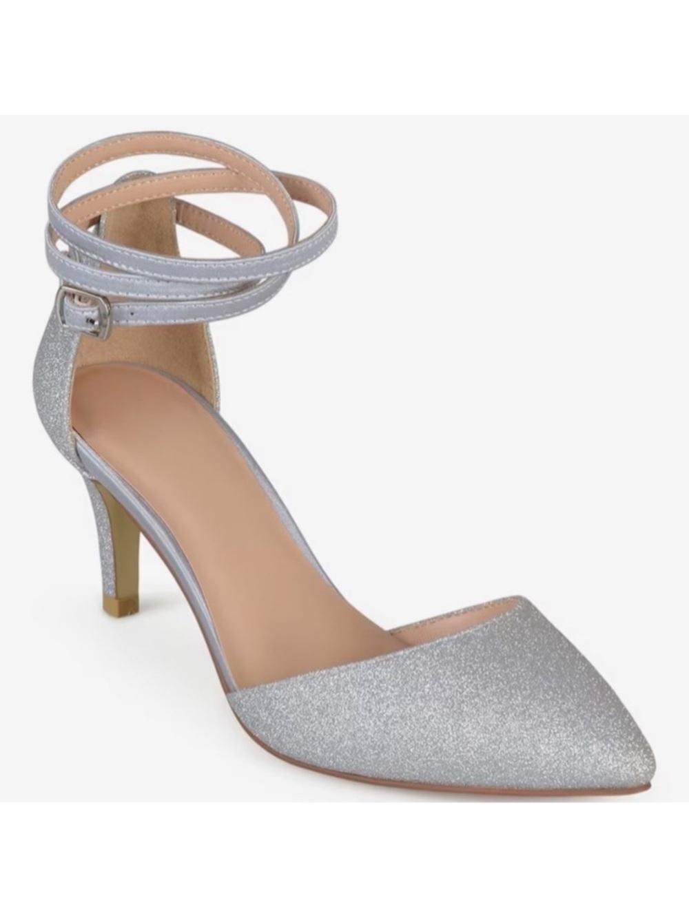 Journee Collection Luela Pumps Silver Pointed Toe Strappy Heels Women’s Size 10